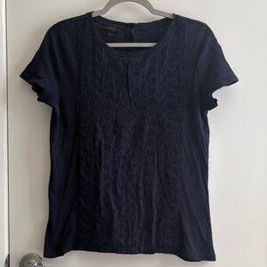 Talbots Dark Blue Cotton Eyelet Short Sleeve Preppy Top SZ S